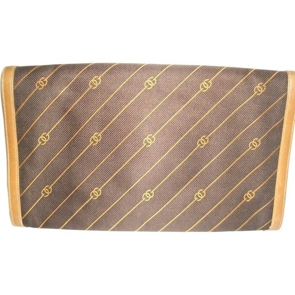 GUCCI early brown logo print XL asymmetrical envelope top clutch - Picture 4 of 13